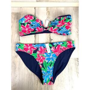 Vineyard Vines Womens S Multi Tropical Reversible Bikini Beach Set Strapless NEW